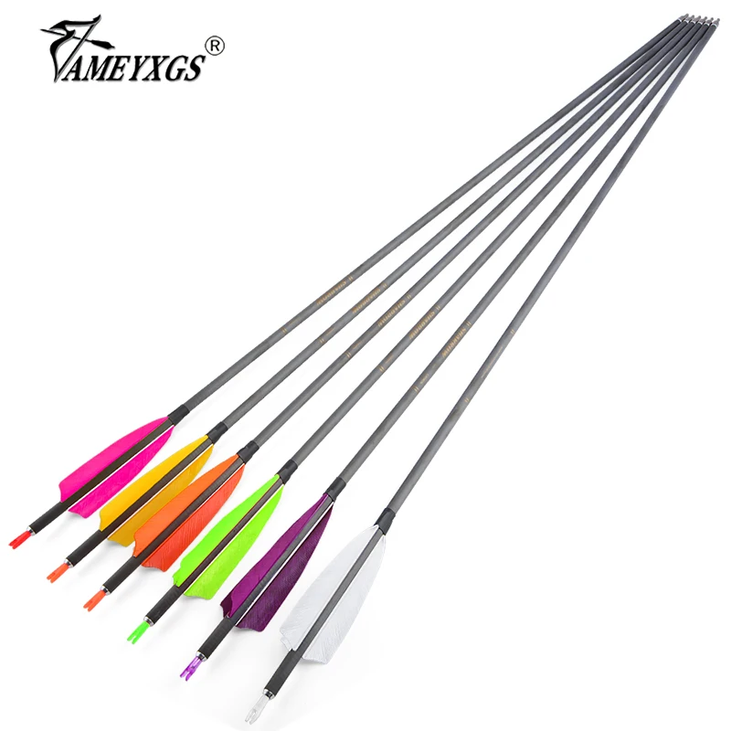 6/12pcs 35inch Spine 400 Carbon Arrows S Pin Nock ID 6.2mm Arrow Shaft Recurve Compound Bow Archery Shooting Hunting Accessories