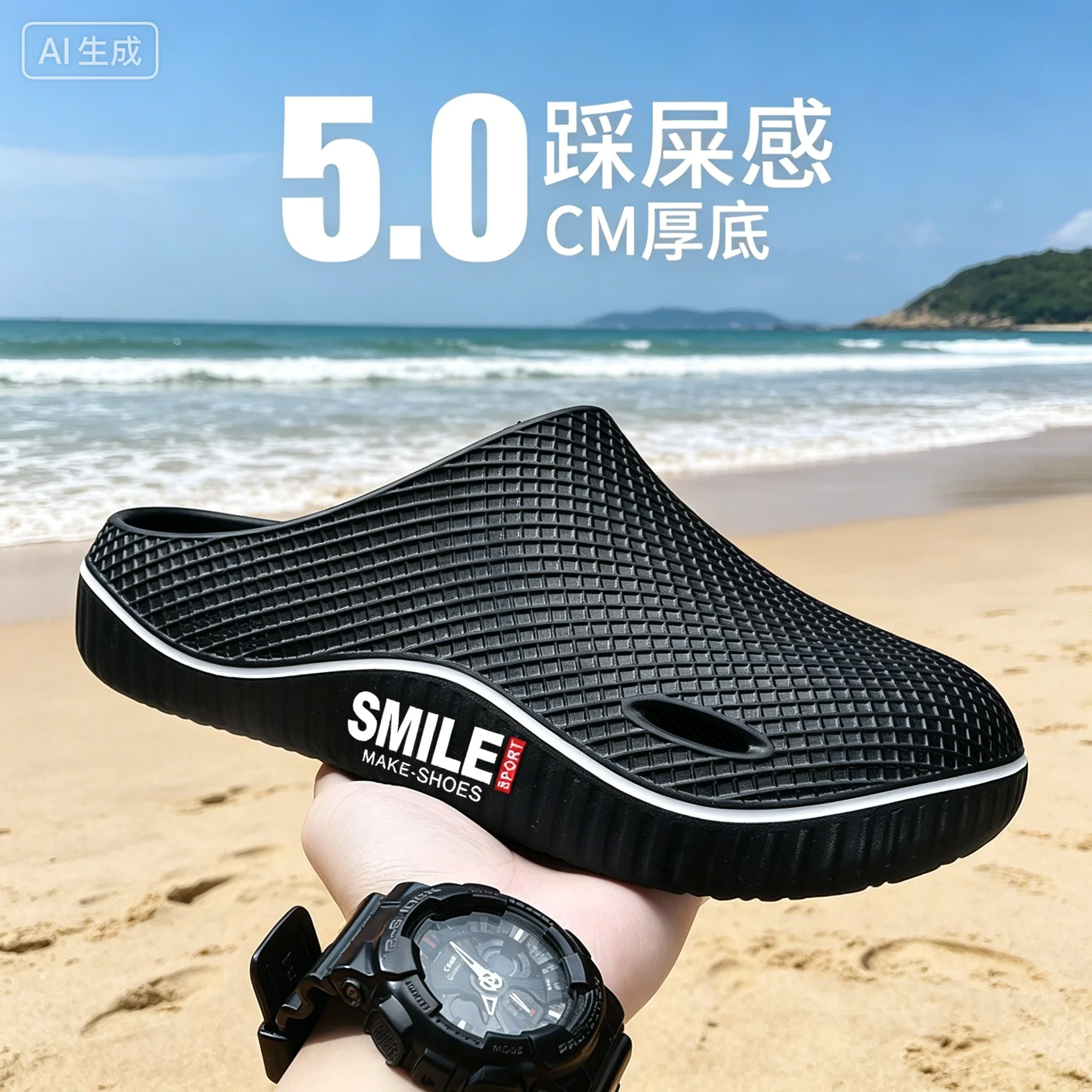 

2026 New Men's EVA Soft Sole Slip-On Slides Lightweight 3D Summer Sandals Breathable Non-Slip Wear-Resistant Beach Shoes