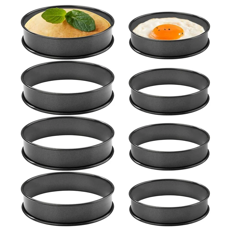 

8 Pack Crumpet Rings NONSTICK English Muffin Rings Black Stainless Steel For Muffins, Pancakes