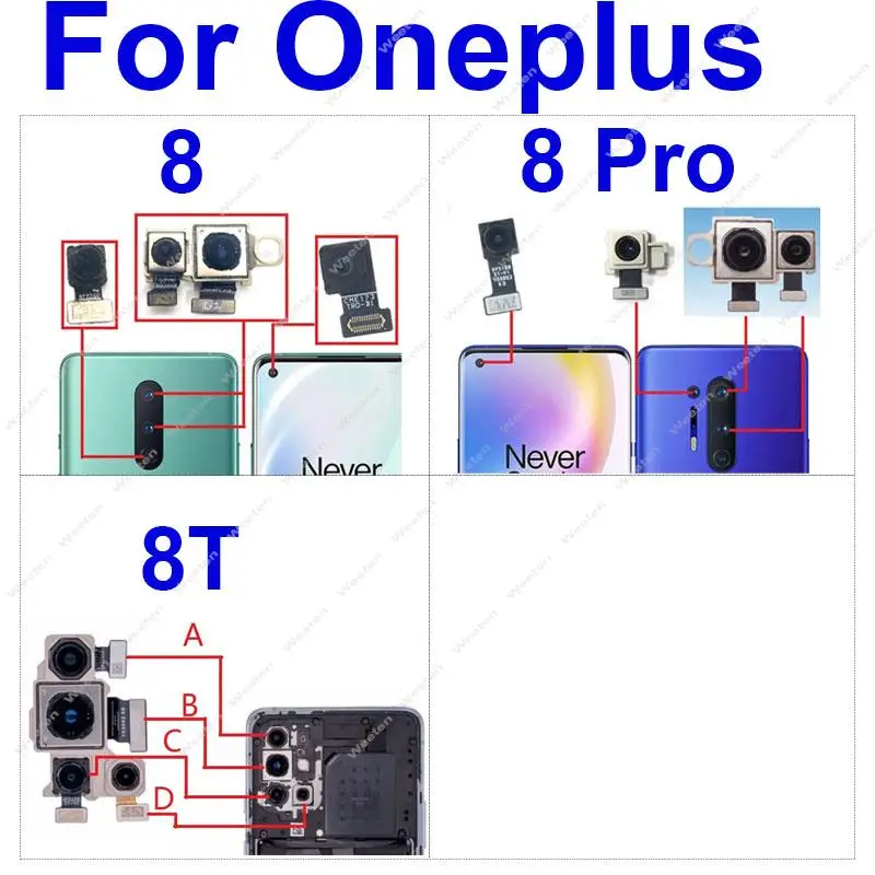 

Main Rear Front Camera For Oneplus 1+ 8 8Pro 8T Big Back All Front Small Facing Camera Module For OnePlus 8 8pro 8t Replacement