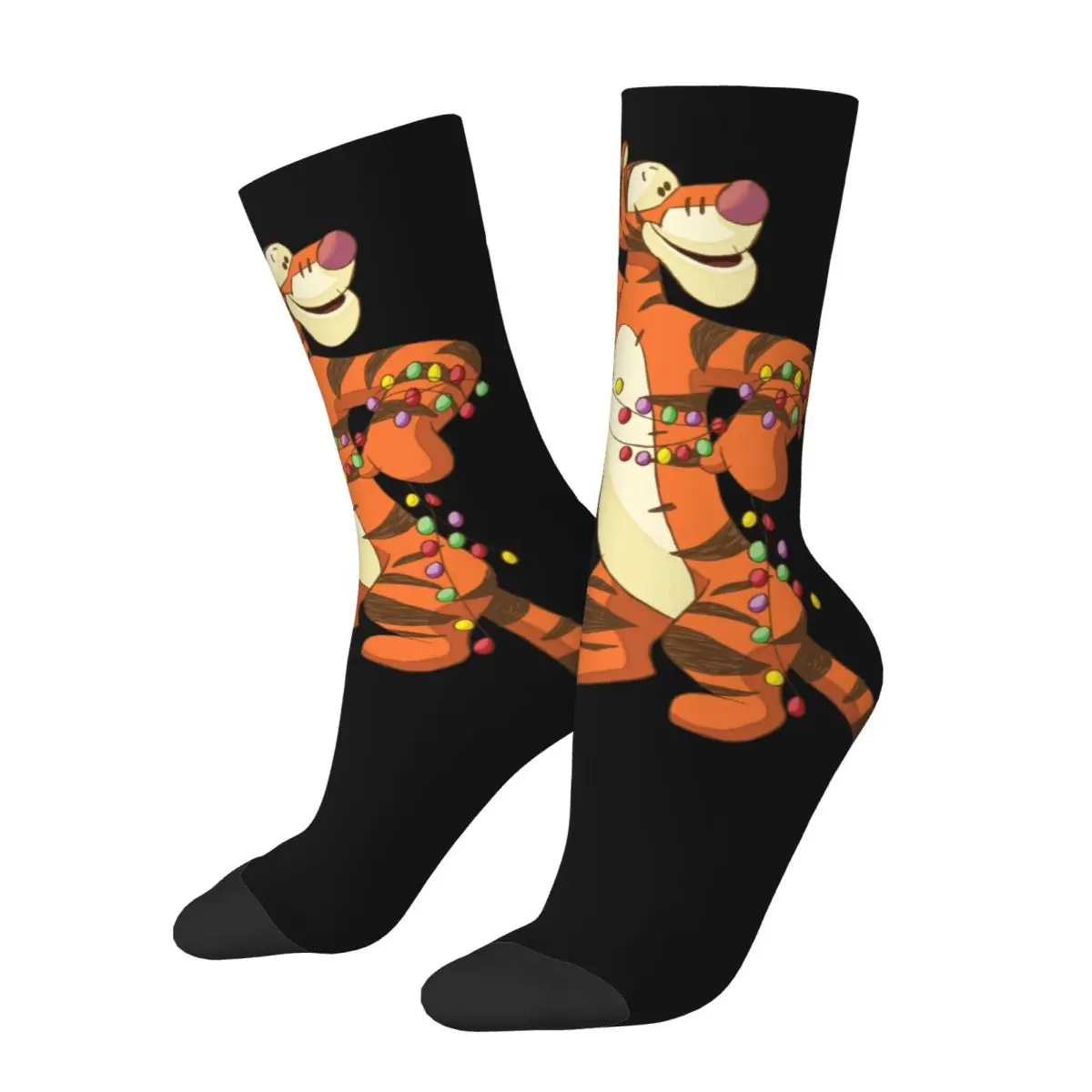 Cool Winnie The Pooh Tigger Luces navideñas Calcetines de baloncesto Calcetines largos de poliéster para mujeres y hombres antideslizantes