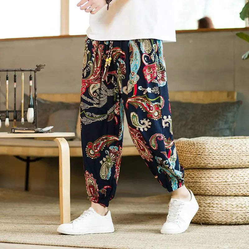

Summer Thin Cotton Linen Cropped Trousers for Men Plus Size Y2k High Quality Original Clothing Cheap Sale Loose Casual Pants Man