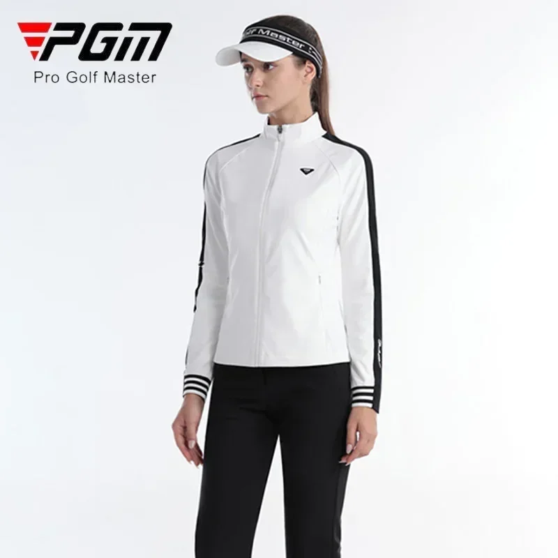 PGM Autumn Ladies Keep Warm Slim Golf Jackets Women Patchwork Long Sleeve Golf Coats Ladies Side Pockets Zipper Sport Jackets