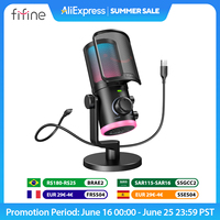 FIFINE USB Gaming Microphone with Noise Cancellation/RGB/Gain&Balance Knob,Condenser Mic for Streaming Podcasting-Ampligame AM6
