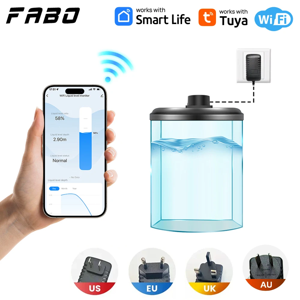 Capteur de niveau d'eau ultrasonique étanche Tuya WiFi, moniteur de niveau de réservoir sans fil pour usage industriel, dispositif de capteur d'automatisation domestique