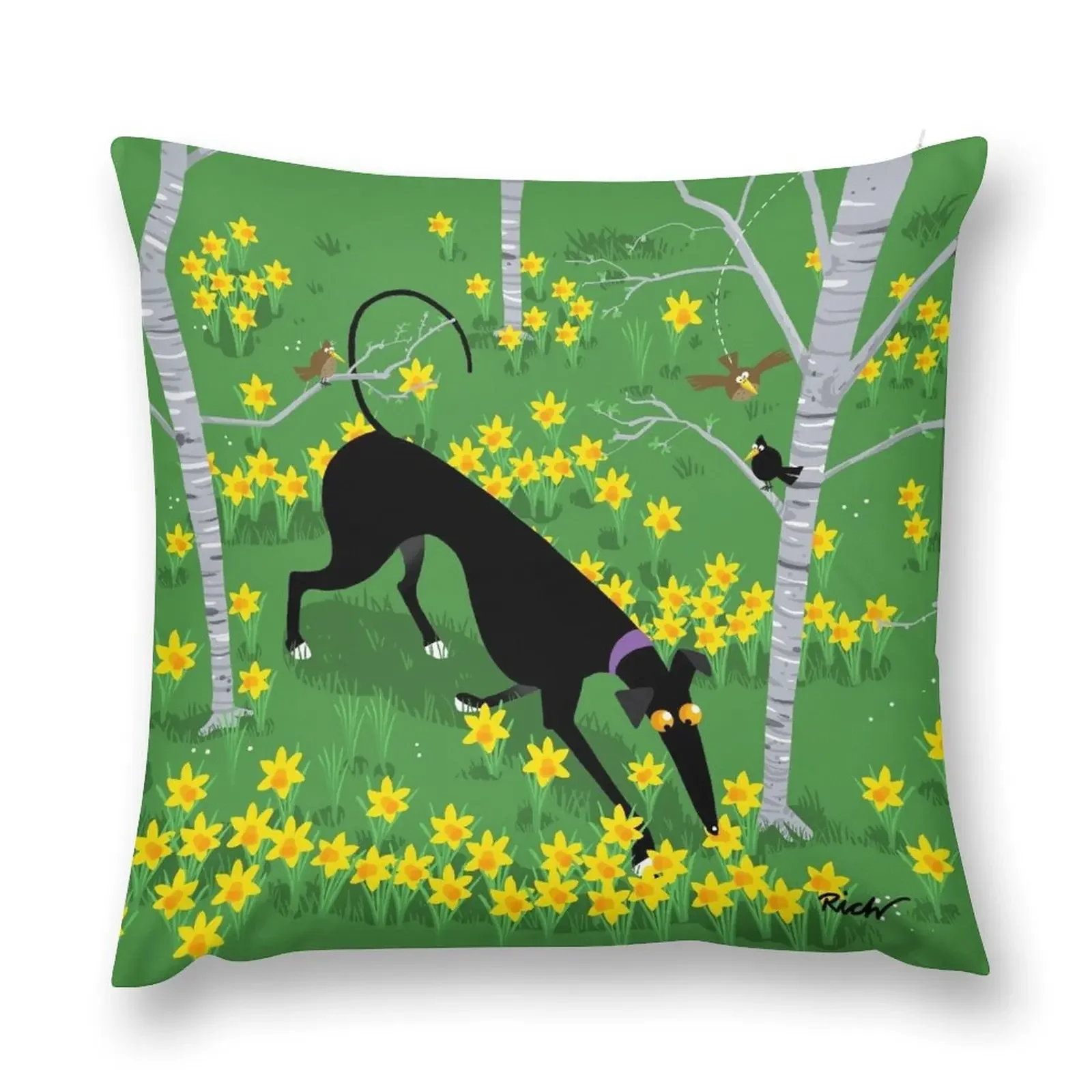 Daffodil Hound Throw Pillow Cushion Cover Set Sofa Decorative Covers pillow