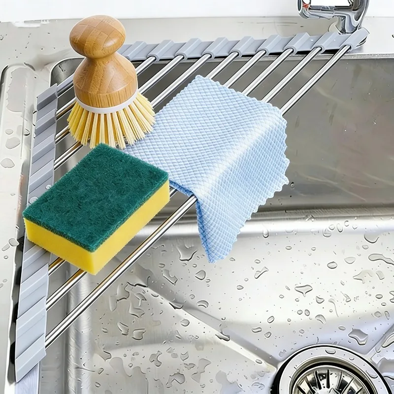 Stainless Steel Sink Drain Rack Foldable Triangle Plate Drying Rack Sponge Bowl Chopsticks Drain Rack Fruit Vegetable Drain Rack