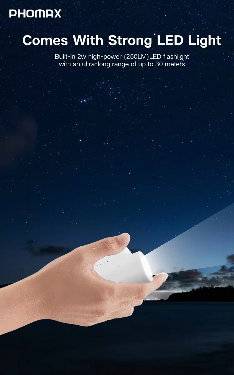 

PHOMAX 5000mAh Mini Portable Power Bank with Built-in Cable Universal Type-C Emergency Charging External Battery Pack