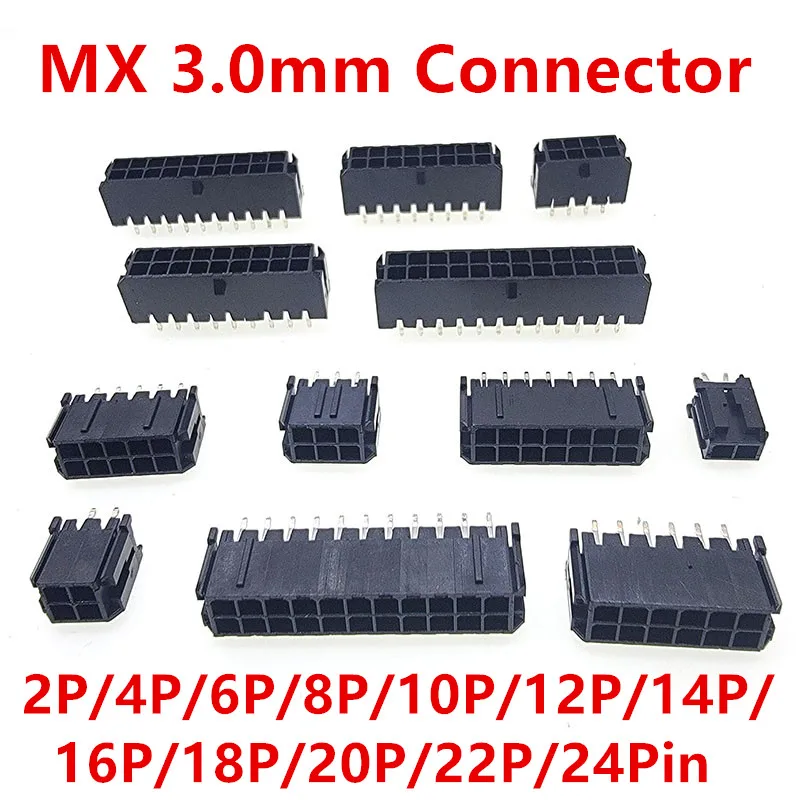 10Pcs Molex 3.0mm Plug-in Needle Holder Straight needle Connector 2*1/2/3/4/5/6/7/8/9/10/11/12P MX3.0mm Double Row Connector