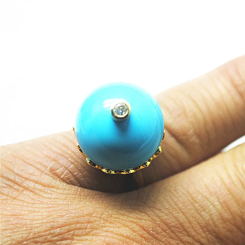 1PC CHARMS MEN RINGS  NATURAL BLUE TURQUOISE STONE HOLE SIZE 17MM DIAMETER NICE GIFTS TO YOUR WEARINGS
