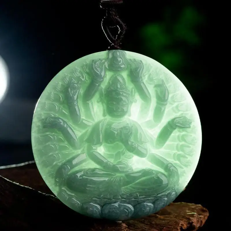 

Genuine Myanmar Grade A Jadeite Certified Jade Guanyin Bodhisattva Pendant Rope Chain Burma Jade Lucky Charm Amulet Necklace