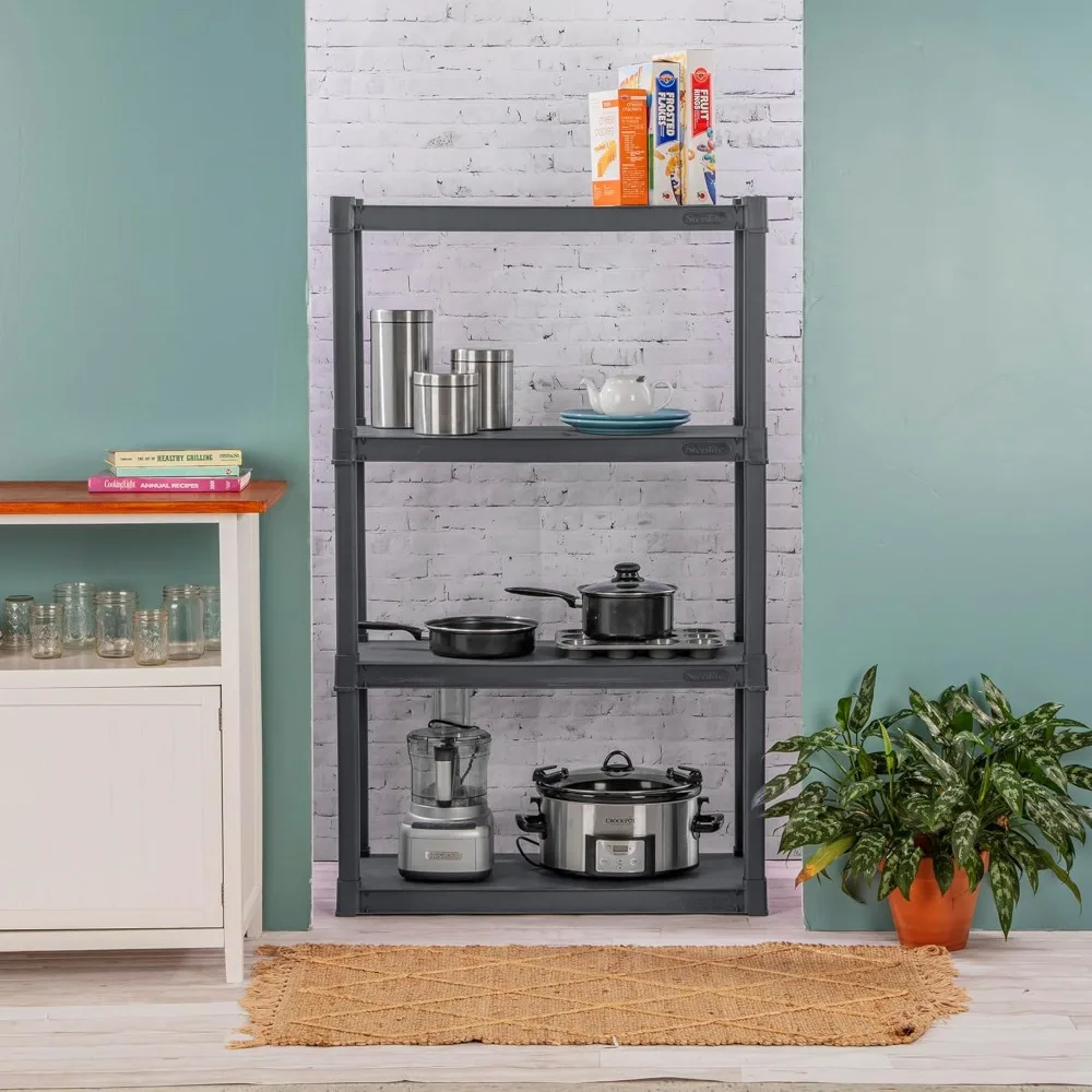 

3-Pack 4 Shelf Unit, Heavy-Duty Shelving Storage and Utility Rack - Standing Plastic Organizer Shelves for Kitchen, Customized