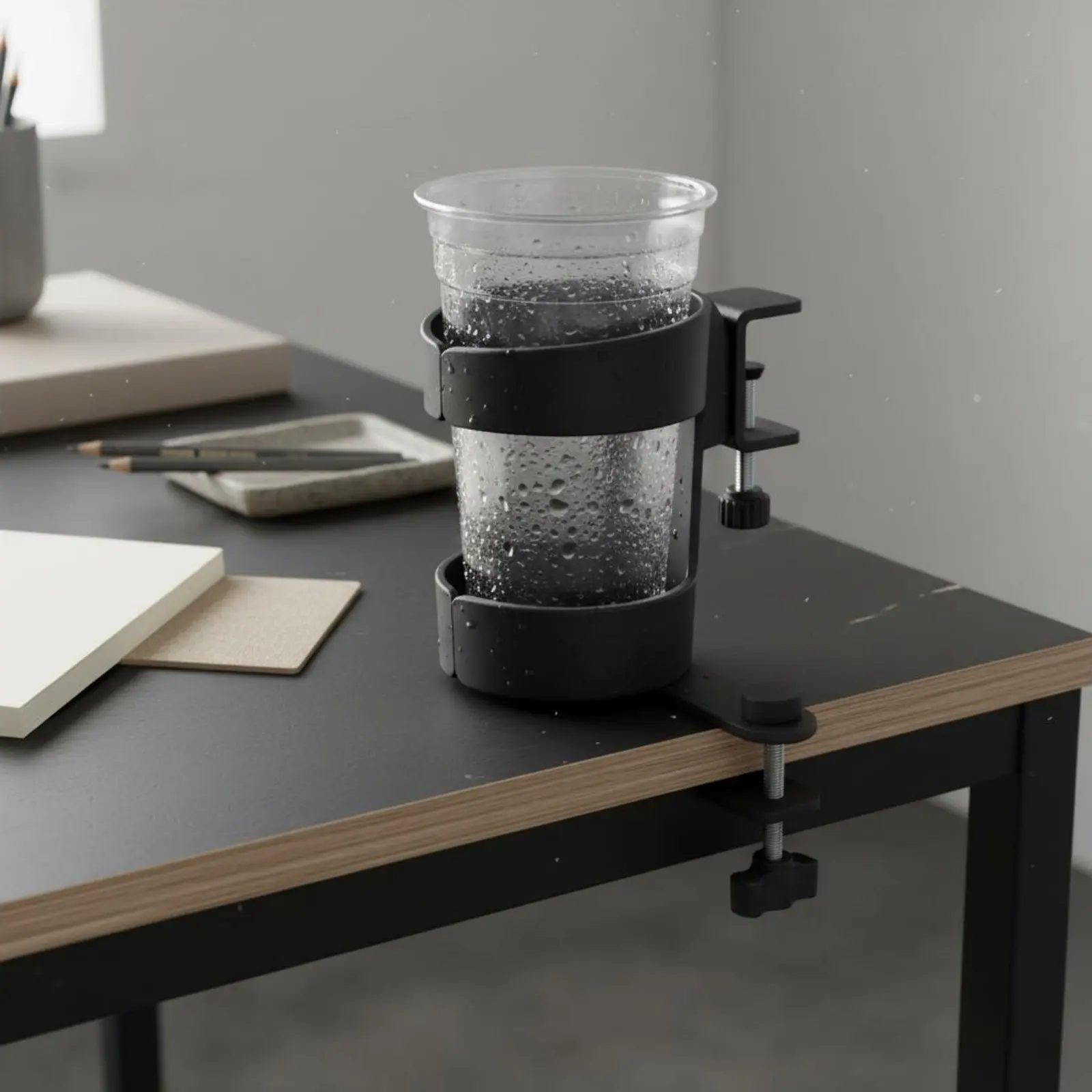 Clamp-on Beverage Holder No-Tools-Required Installation Attach on Beverage Holder Desk Side Beverage Holder Sturdy Grip Office