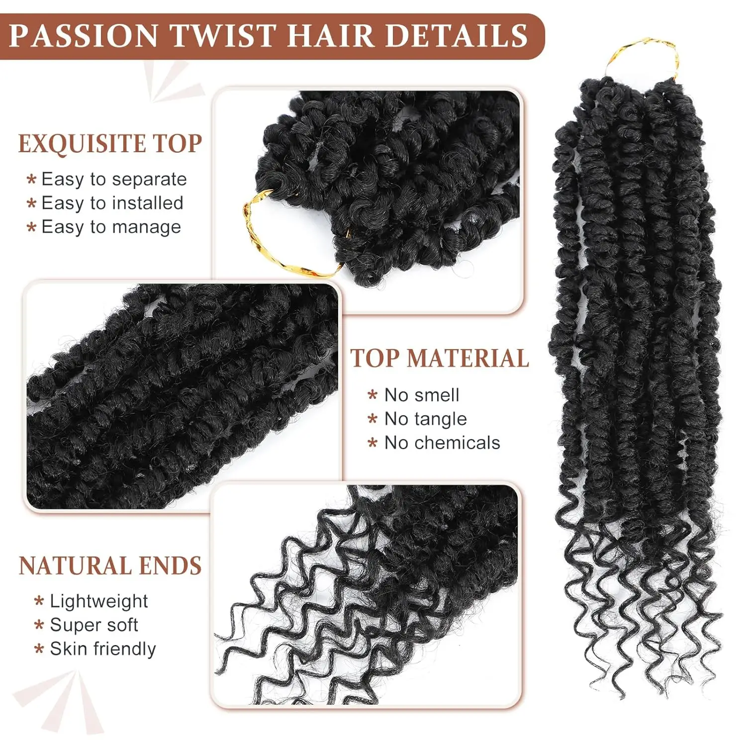 Passion Twist Häkelhaar, vorgefertigt, 8/12/14/16 Zoll, kurze, vorgefertigte Häkelzöpfe für schwarze Frauen, synthetische Haarverlängerungen. – Detail 3