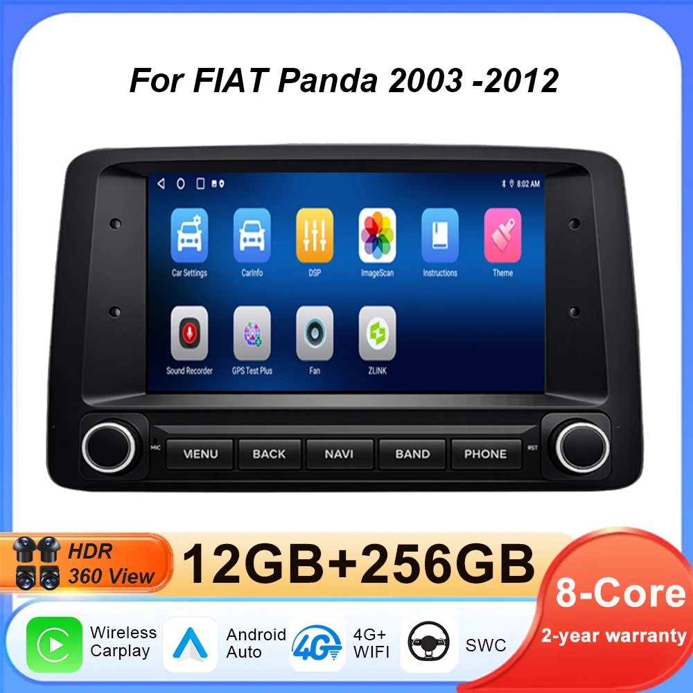 For FIAT Panda 2003 2004 2005 2006 2007 -2012 ar Radio Carplay Navigation GPS Stereo Android Auto Screen Bluetooth Multimedia