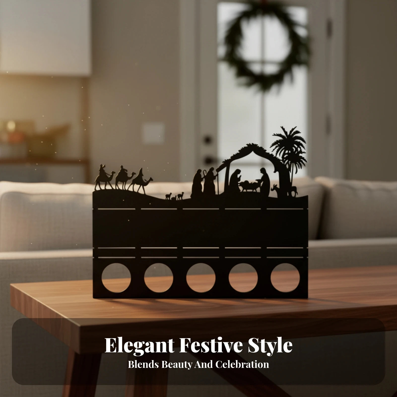 Silhouette Candle Holder Rectangular Base Tabletop Tealight Holder Decorative Candle Stand Vintage Style Home Decor Item