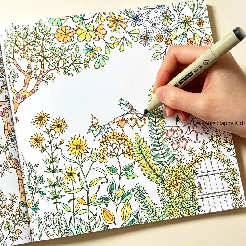 Secret Garden Flower and Bird Coloring Book, Peacock Mandala Zen Winding Manuscript Coloring Album,  Plant and Animal Patterns