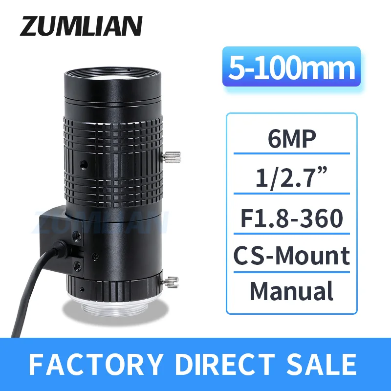 ZUMLIAN 5-100mm CCTV Lens 1/2.7 Inch CS-Mount Varifocal Lens Auto Iris with IR F1.6 CMOS for Security Surveillance Cameras