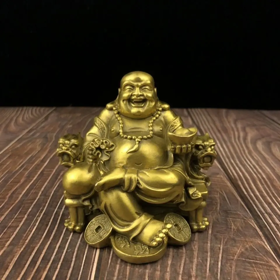 Copper Lucky crossing legs Maitreya Buddha Statue Buddhist Buddha Statue Office Home Decor Gift for Desk Ornament