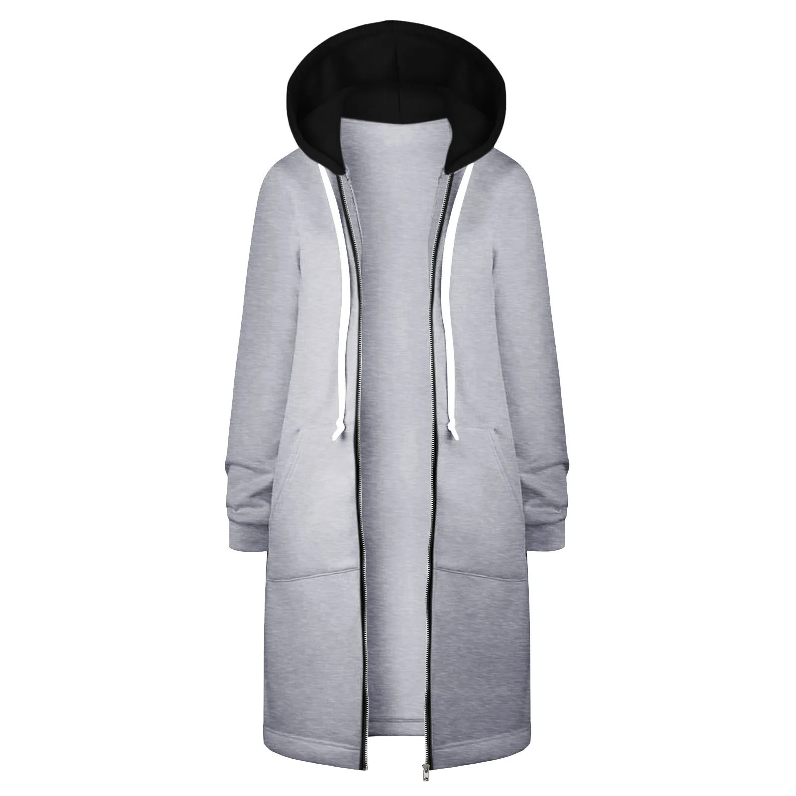 y2k Women\'s Long Sleeve Hoodies Coat Women Daily Wear  Colour Blocking Hooded Hip Zip Straight Sweatshirt All-Match Clothing