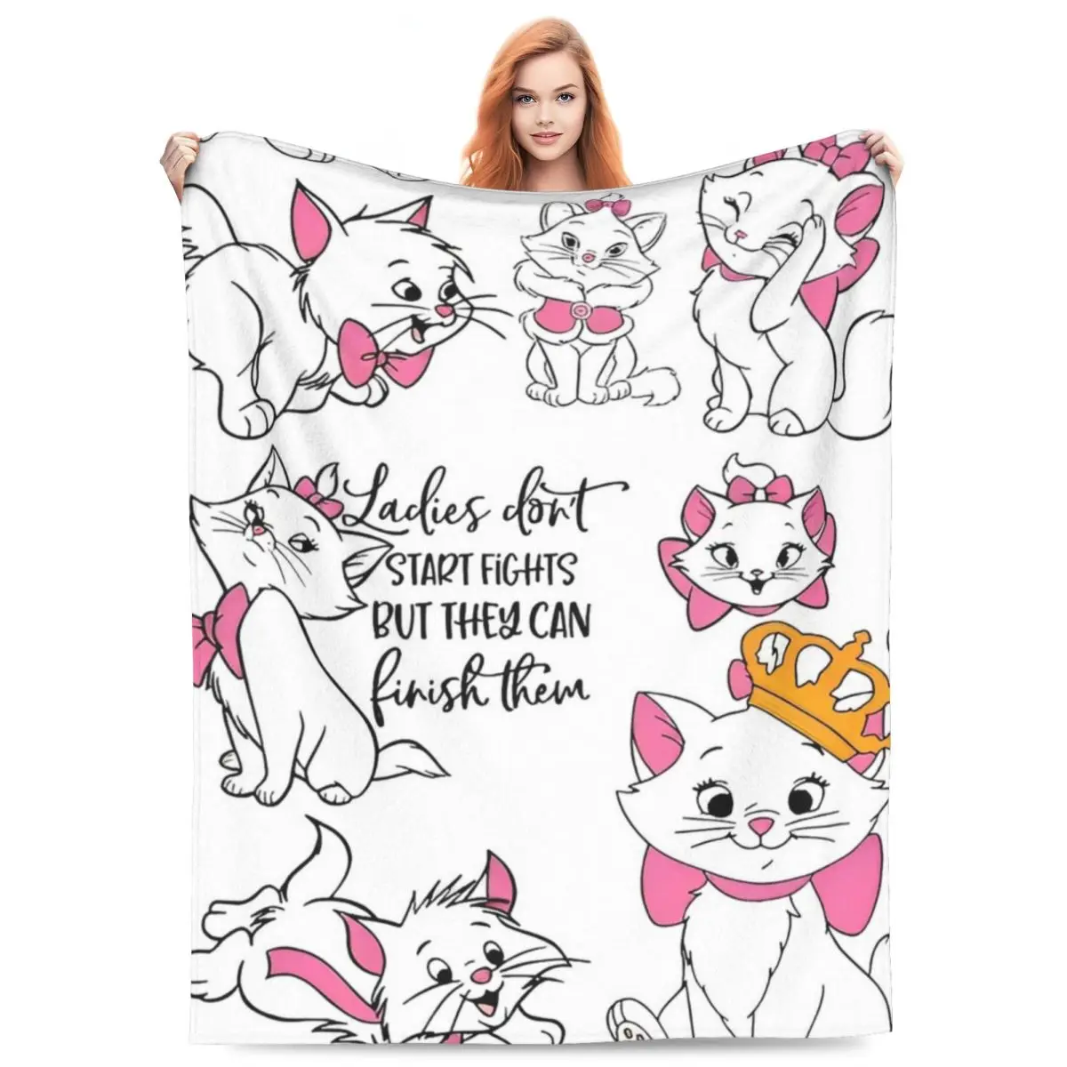 Warm Soft Blanket Travel Marie Cat Cartoon Throw Blanket Flannel Bedspread For Couch Chair Novelty Sofa Bed Cover