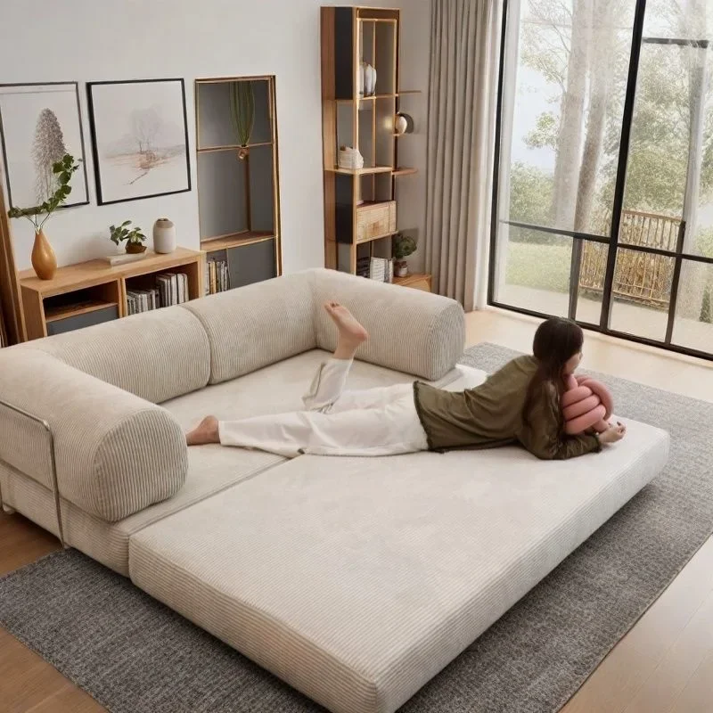 2025 Elegant Italian Compressed Sofa Minimalist Retro Corduroy Sofa Bed Foldable Washable Customizable for Living Room