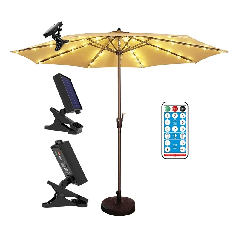 

New Patio Umbrella Lights Solar Powered Waterproof Umbrella Lights Outdoor Patio With Remote Control 8 Modes Warm