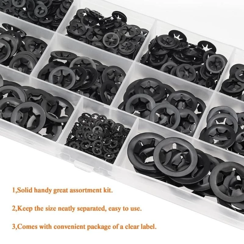  360Pcs 2/2.5/3/4/5/6/8/10/12mm Quick Speed Locking Washers Retaining Fasteners