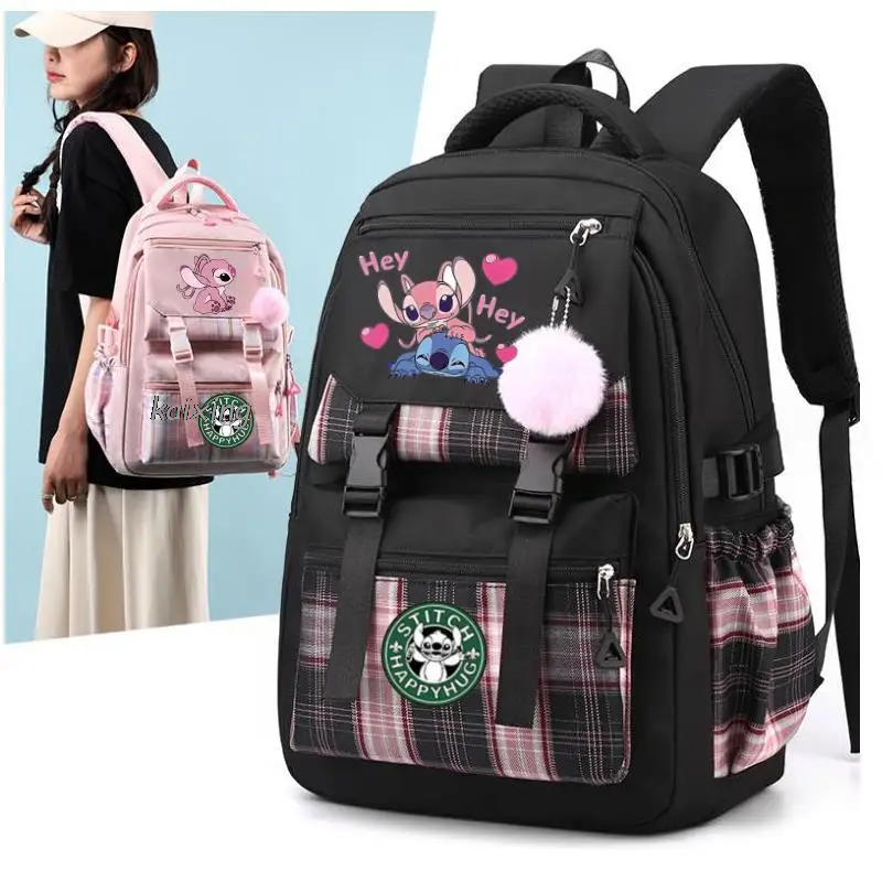 

Fashion Lilo And Stitch Backpack Printe Female Nylon Simple Large-capacity Cartoon Schoolbag Insert Buckle Laptop knapsack Gift