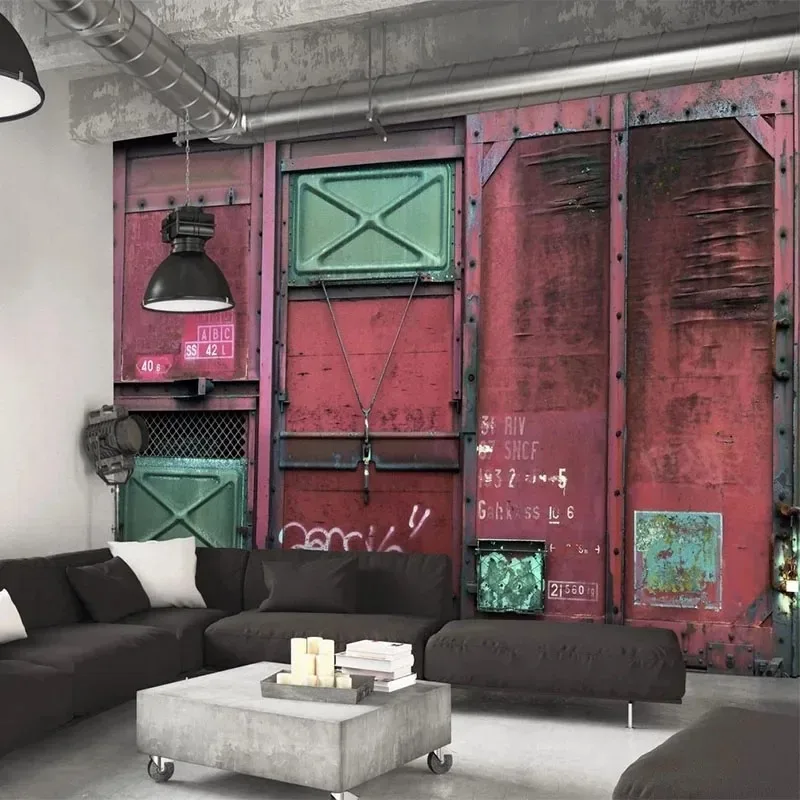 Vintage Industrial Metal Door Mural Retro European Wall Art Fresco Creative Wall Decor for Cafe Restaurant Bedroom Living Room