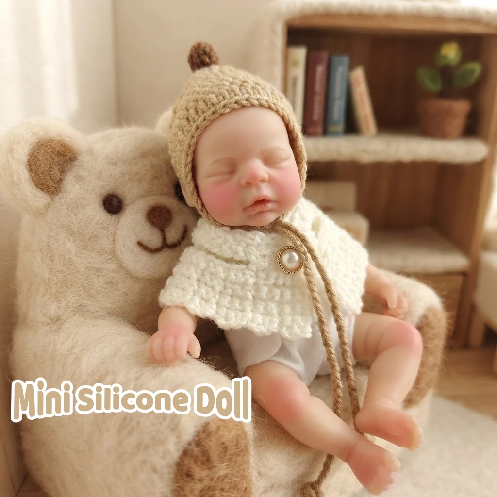 6 Inch/15 cm Washable Mini Full Silicone Reborn Doll, Hand Painted Supple Skin, Smooth True to Life, Bebe Reborn De Silicona