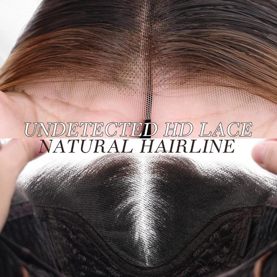 بني داكن مع تسليط الضوء على باروكات صناعية بدون صمغ بدانتيل أمامي للنساء 13 × 4 نمط شعر مموج مسبق القطع مثالي للاستخدام اليومي