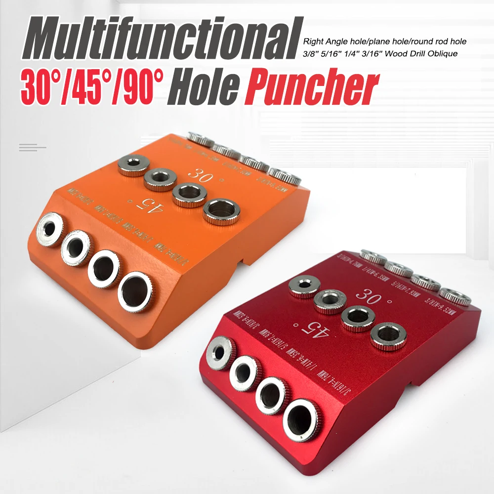 30/45/90 Degree Angle Oblique Pocket Hole Jig Wood Drill Locator Inclined Hole Plug Jig Drill Guide Dowel Jig Kit