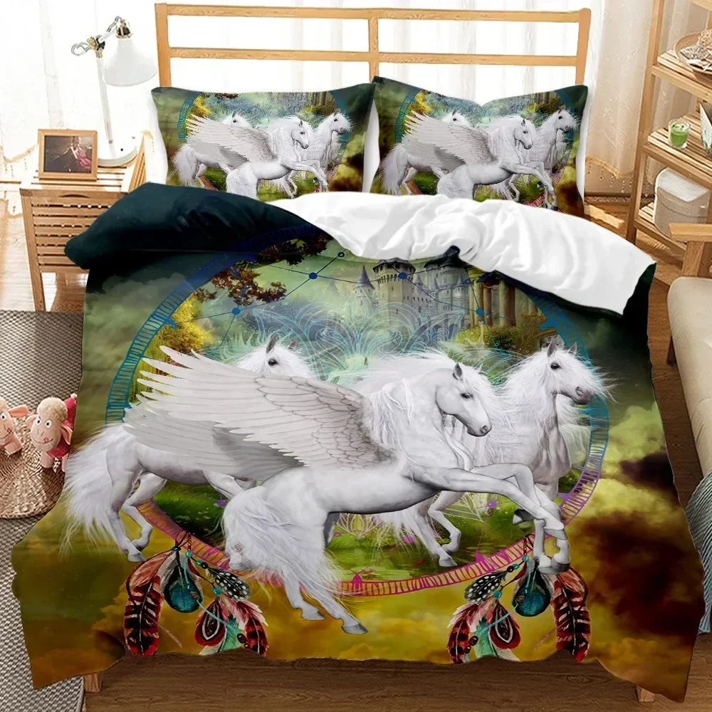 Cartoon Unicorn Floral Duvet Cover Set Magical Animals Pattern Boys Girls Bedding Sets QueenKing 1 Duvet Cover 2 Pillowcases