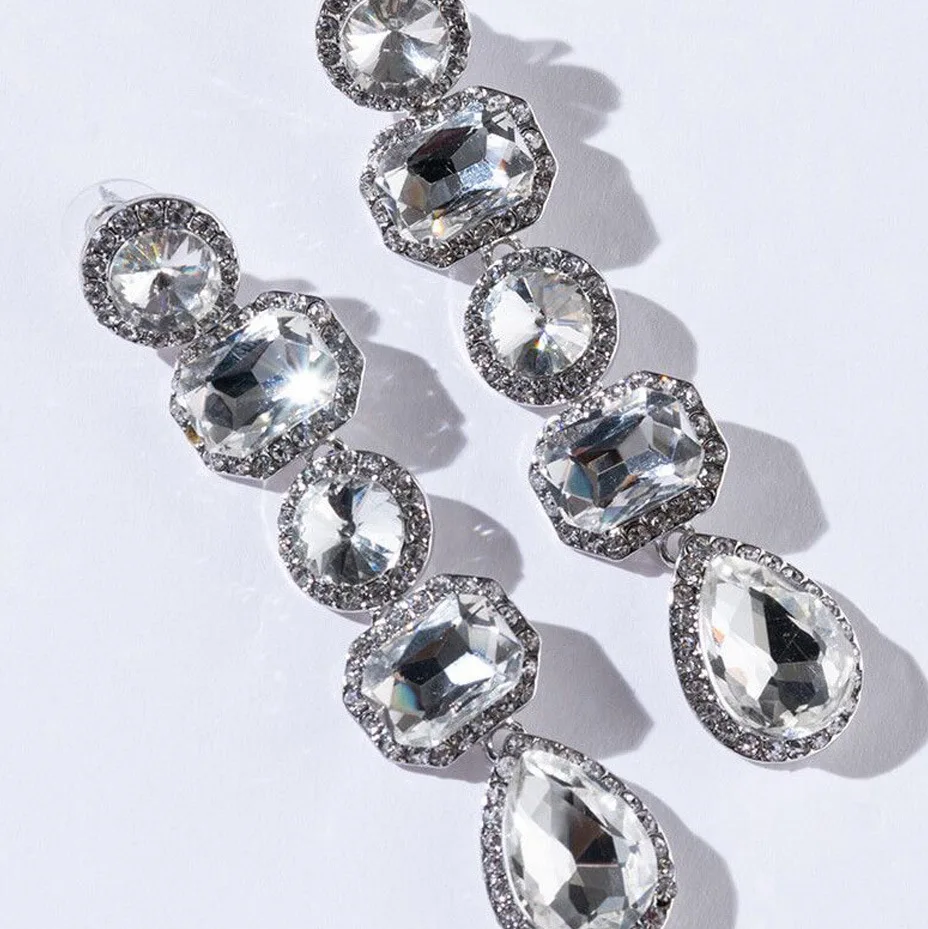 Trendy round zircon crystal earrings catwalk high-end long water drop earrings women's wholesale earrings