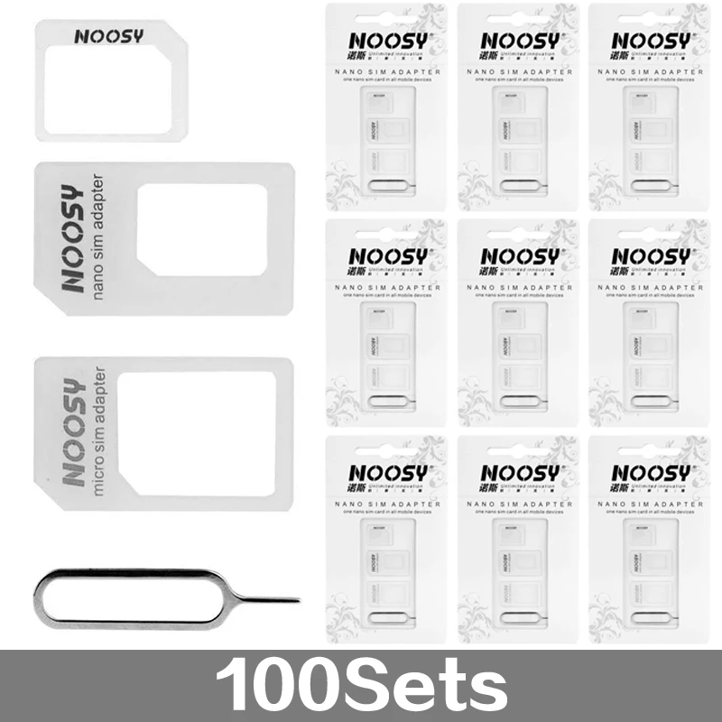 

100 Sets SIM Card Adapter Kit by Noosy Nano to Micro, Nano to Regular, Micro to Regular with SIM Ejector Pin