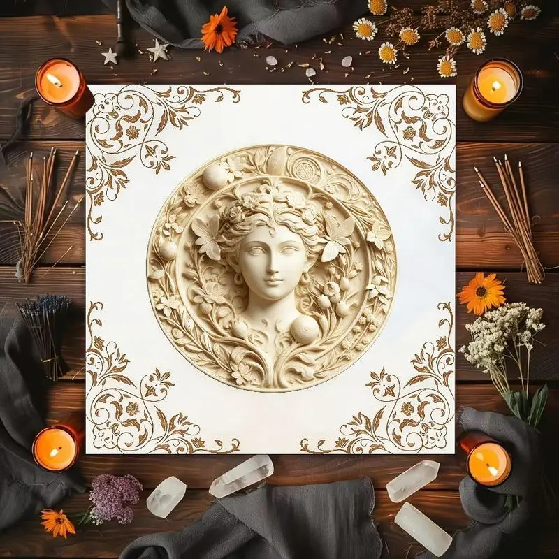 VIKAMA Relief Goddess Flowers, Twelve Zodiac Star Chart Altar Cloth Tarot Card Tablecloth, Vika Divination Decoration