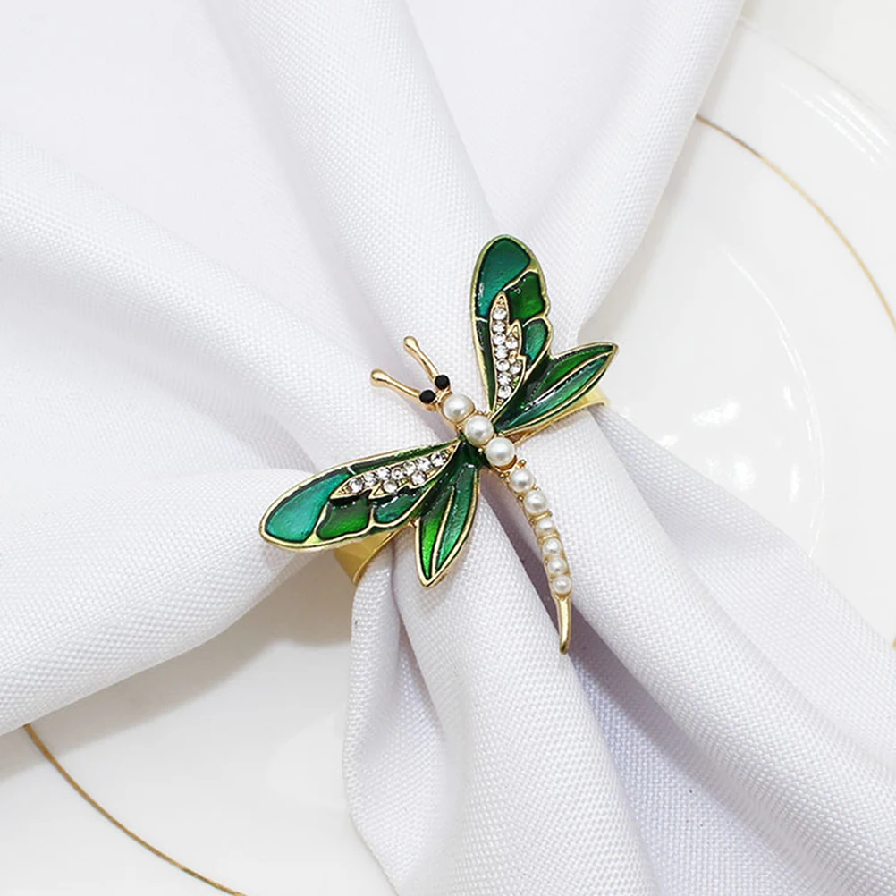 

2pcs Green Dragonfly Napkin Buckle Elegant Table Decor Alloy Napkin Buckle Rings Kitchen Bar Accessories