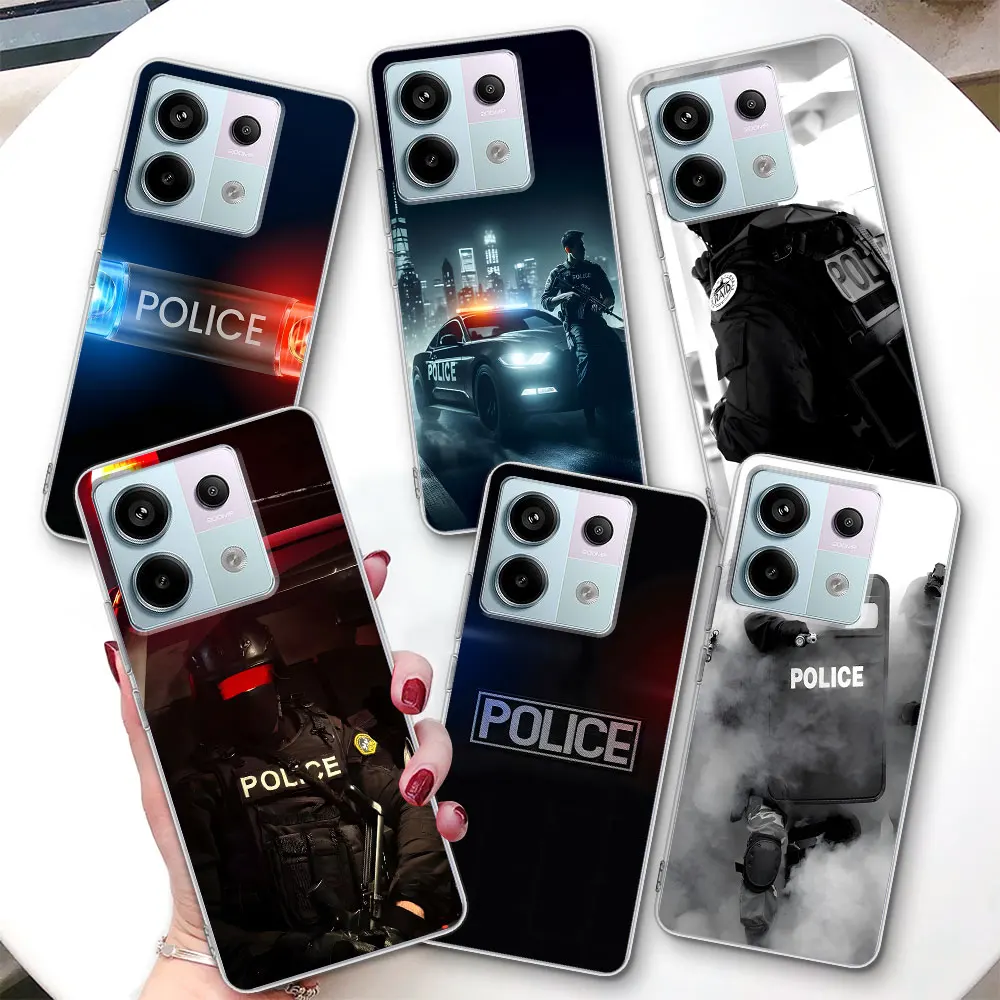 

Police Case for Xiaomi Redmi Note 15 14 10 11 11S 13 9 12 Pro Plus 13R 11T 11E 10S 8 9S Transparent TPU Shockproof Phone Cover