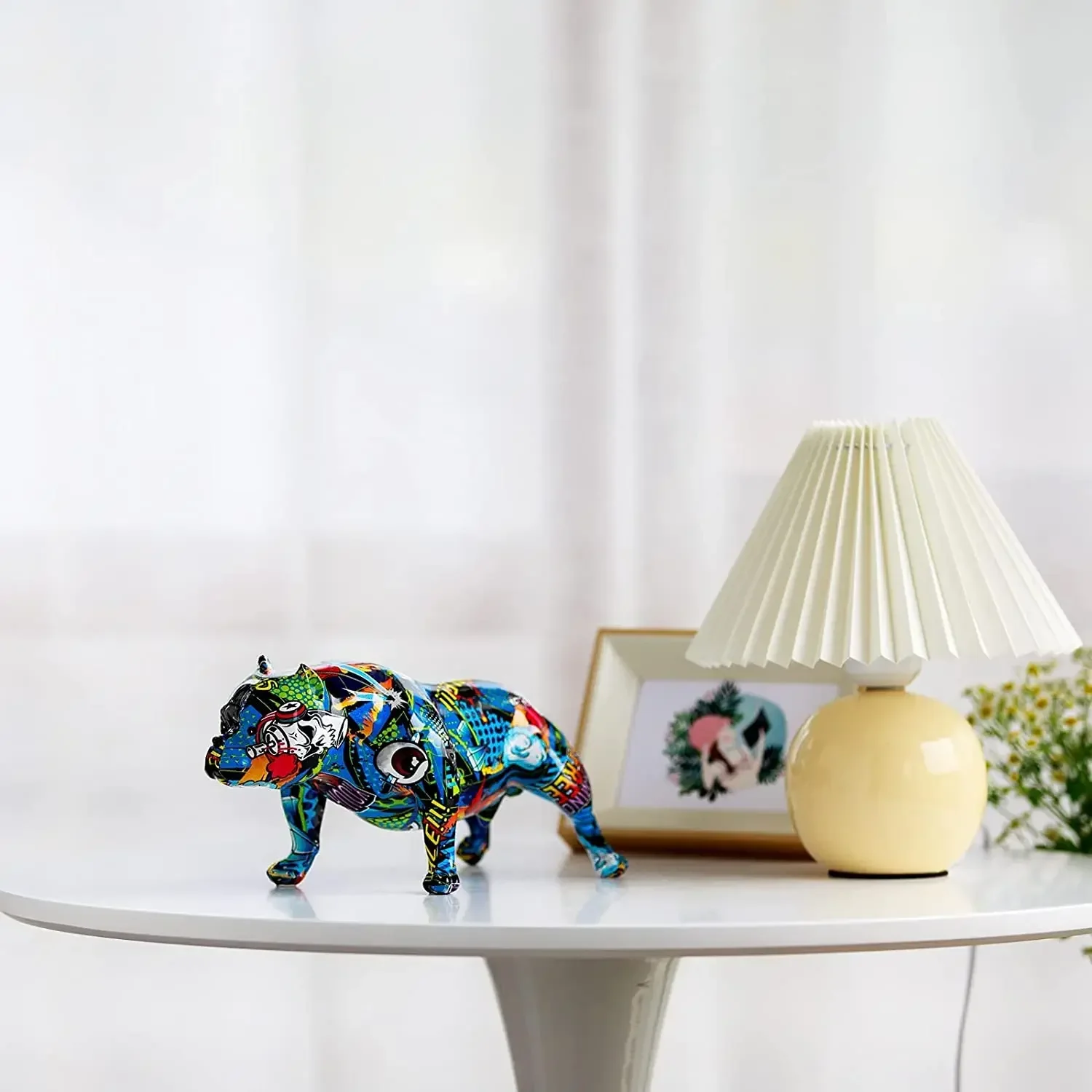 Decorations Colorful Painted Simulation Art Shar Pit Bull Animal Ornaments Resin Frosted Resin Crafts  Room TV Cabinet Desktop