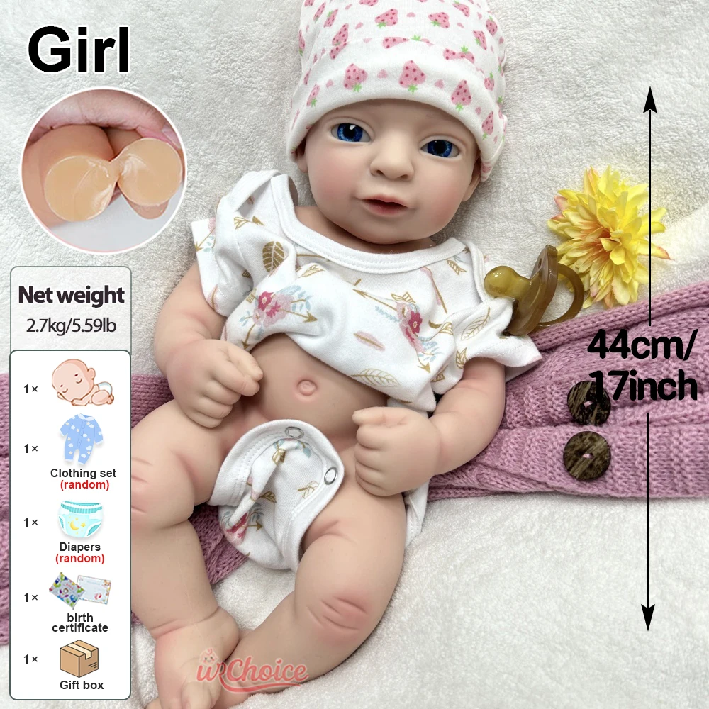 44cmの乳母訓練用シリコン製リボーンドール、青い目を持つリアルな洗える人形、柔軟な手足、プロの介護者向け