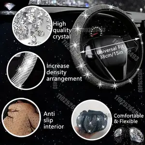 Universal Fit Poliéster Steering Cover Set, Brilhante Licença Frame, Suporte do telefone, Coasters Ferramentas, Acessórios do carro, Mulheres Bling, 27 Pcs, 4 Pcs 6 principais vendas capa volante girly - №6