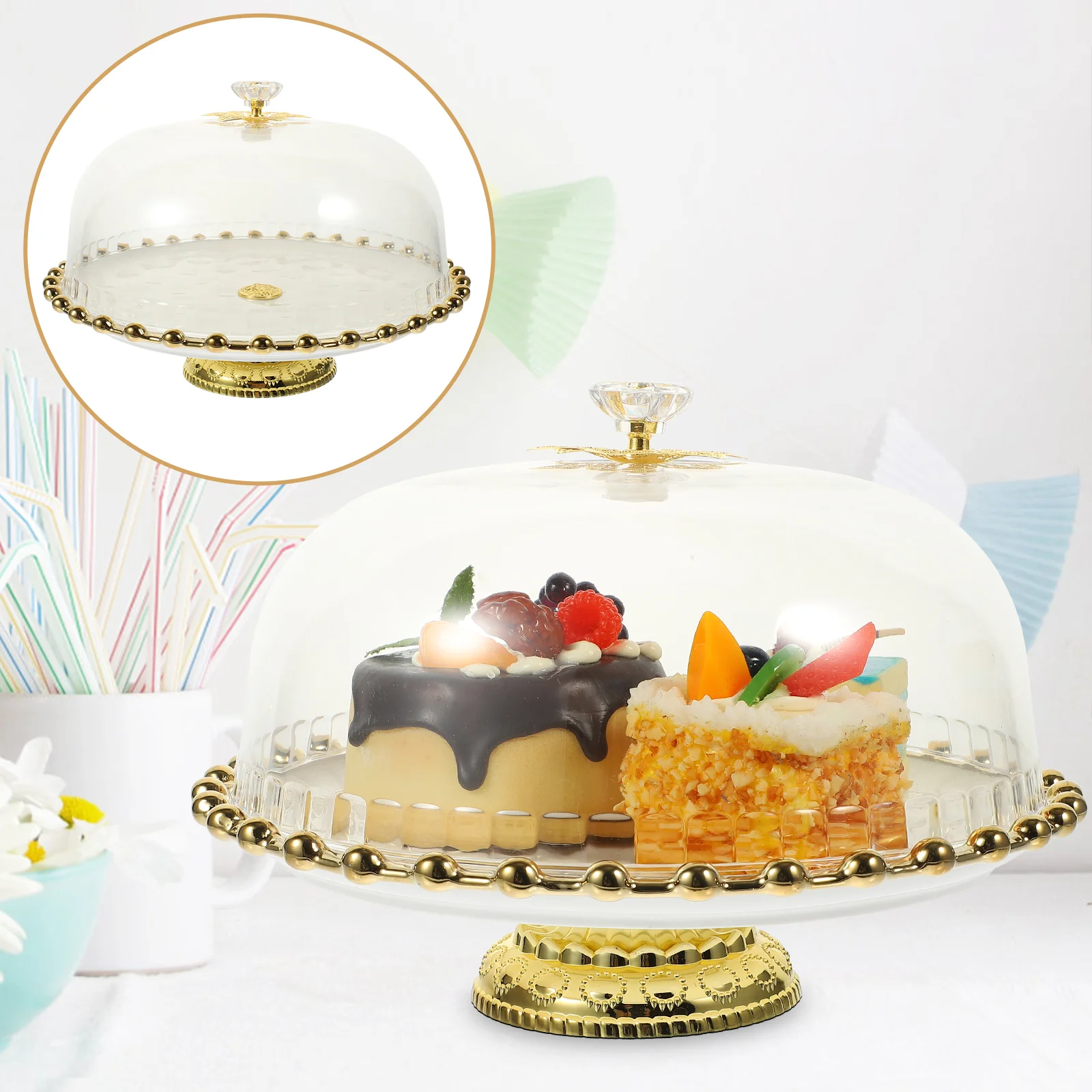 

Display Stand Dessert Covered Cake Tray Fruit Plate with Lid Dome Chrome Trays for Snacks