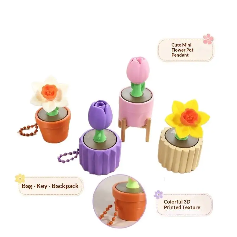 Winziger Topfpflanzen-Fidget-Charm, Umweltfreundlicher PLA 3D-Gedruckter Frühlings-Blumen-Pflanzen-Stil Entspannungs-Rucksack-Deko-Schlüsselanhänger – Detail 9