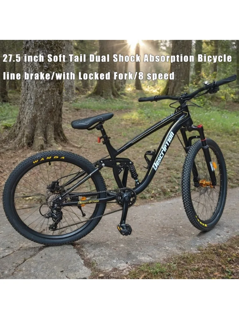 AliExpress Yuetugo 27.5inch MTB SoftTail Dual Shock Absorption Cross Country Bicycle single disc line brake Mountain Bike 8speed Downhill bicicleta