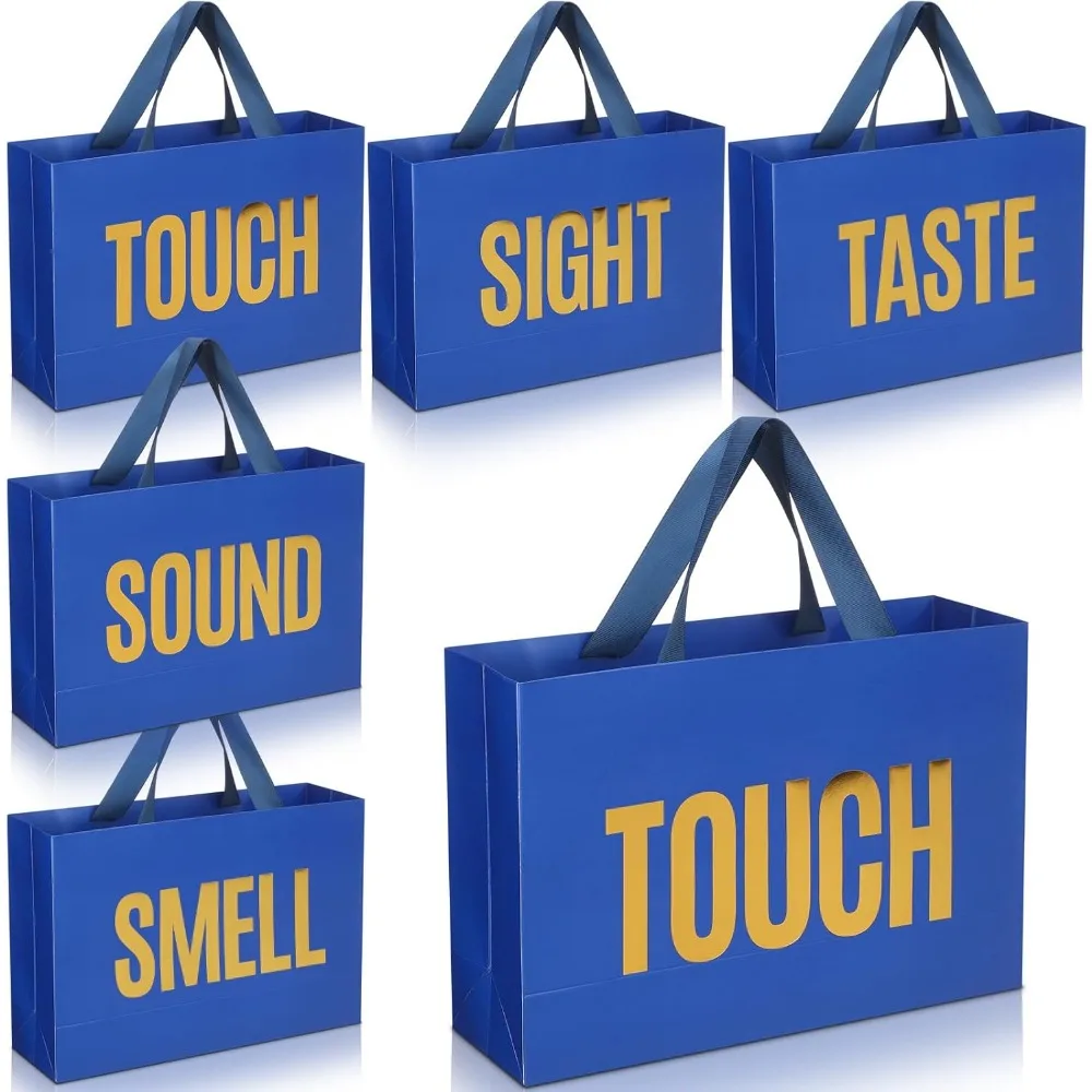 Bolsas de regalo para él, 5 sentidos, bolsas de regalo para sus cinco sentidos, sabor al tacto, olor, sonido, envoltura de vista con asa para cumpleaños, boda, 6 uds.