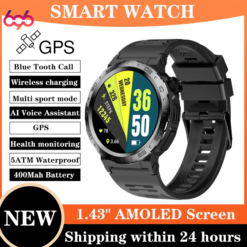 

1.43'' Amoled Outdoor Sports GPS Smart Watch Heart Rate Blood Oxygen Smartwatch Health Blue Tooth Call Watches 5ATM Waterproof