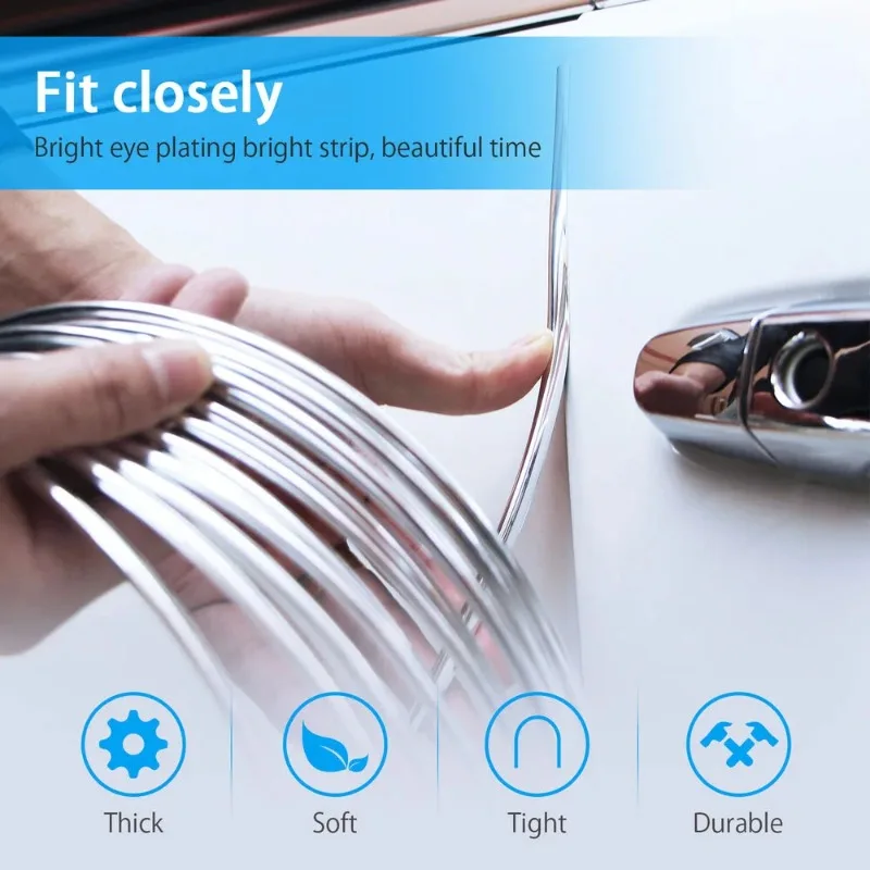 شريط زخرفي لباب السيارة باللون الفضي بطول 6 أمتار من الكروم #3