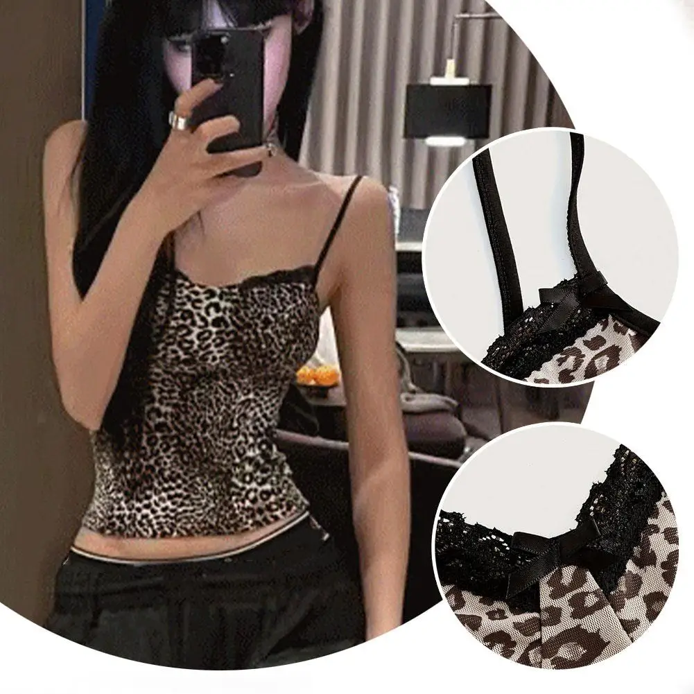 American Style Leopard Print Camisole Undershirt For Women Summer Hotsweet Sexy Slim Inner Wear Outside Short Aesthetic Cor Y4Z9