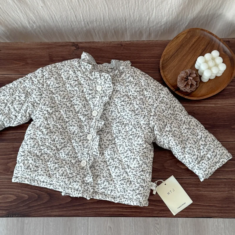 

2025 Winter New Children Cotton Padded Jacket Kids Long Sleeve Casual Coat Thick Warm Girls Floral Quilted Jacket Baby Clothes